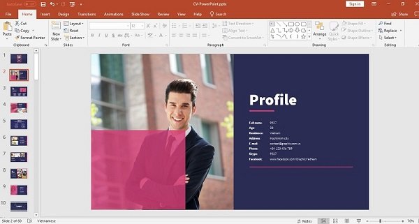 Cách làm CV xin việc bằng Powerpoint bước 3