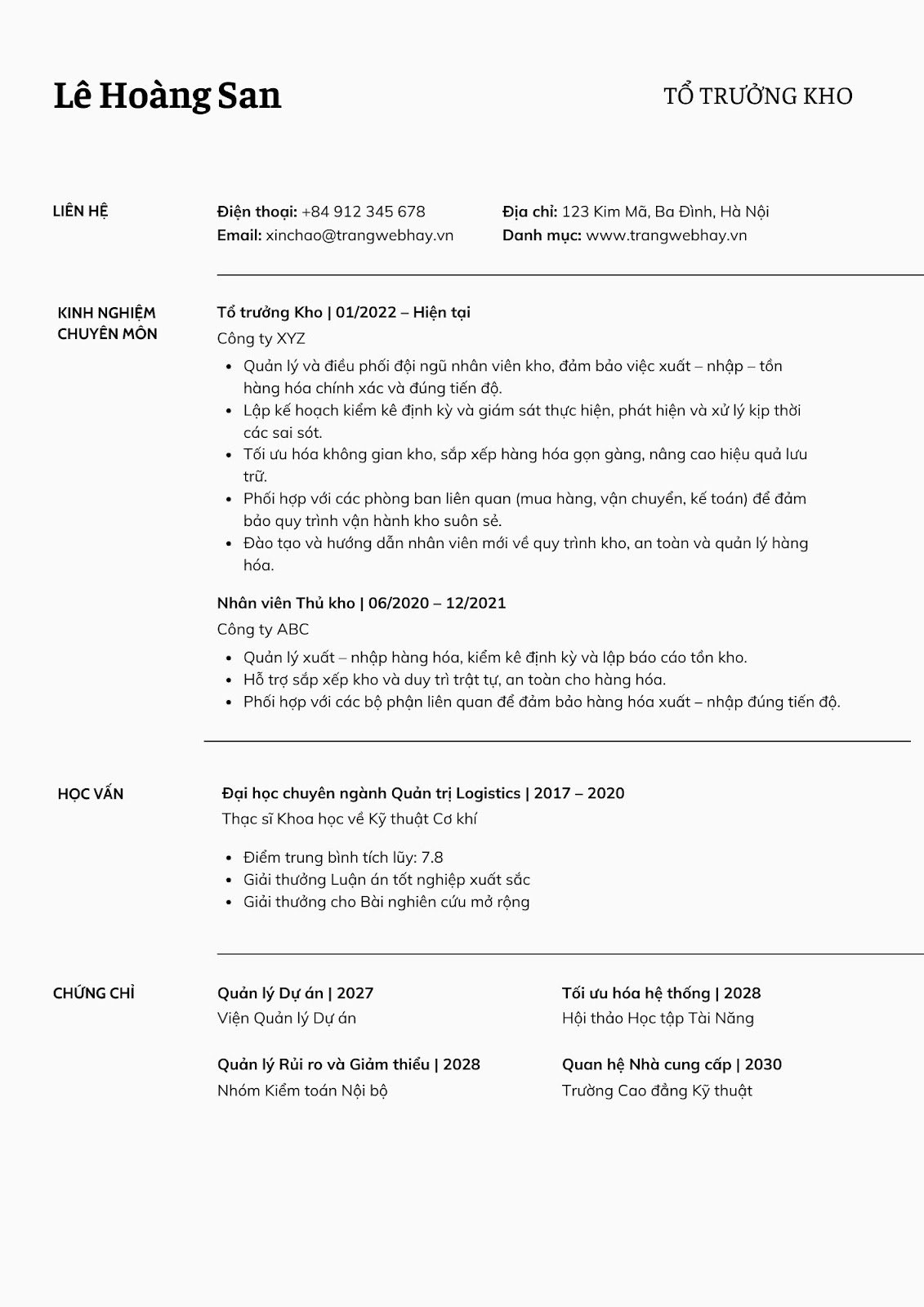 Viết CV xin việc thủ kho - image 9
