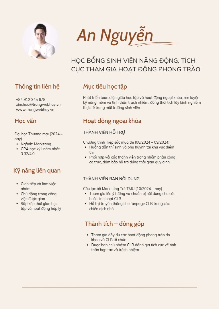 mẫu cv cho sinh viên năm nhất - image 12