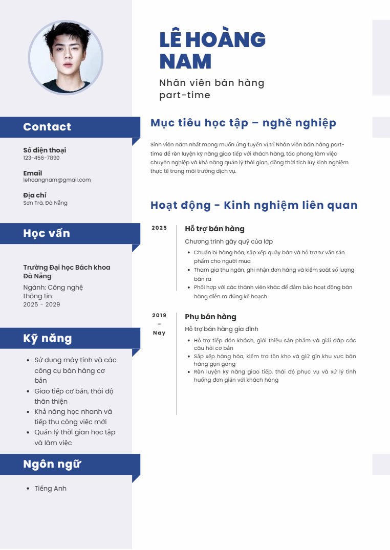 mẫu cv cho sinh viên năm nhất - image 6