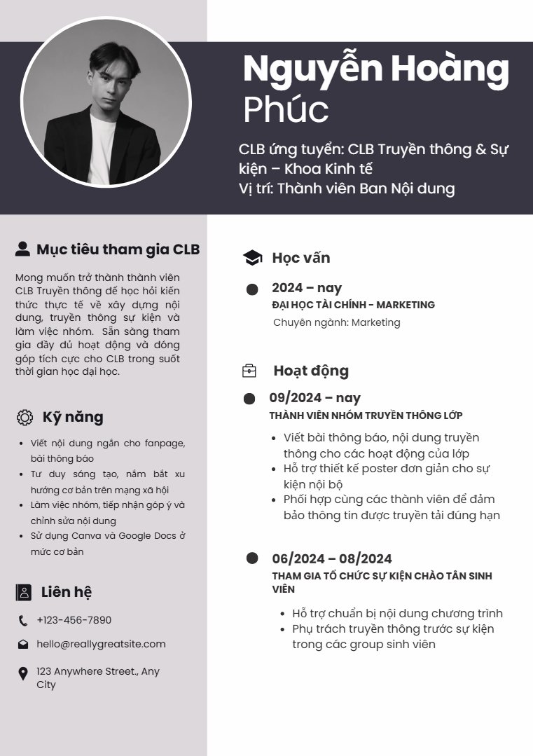 mẫu cv cho sinh viên năm nhất - image 9