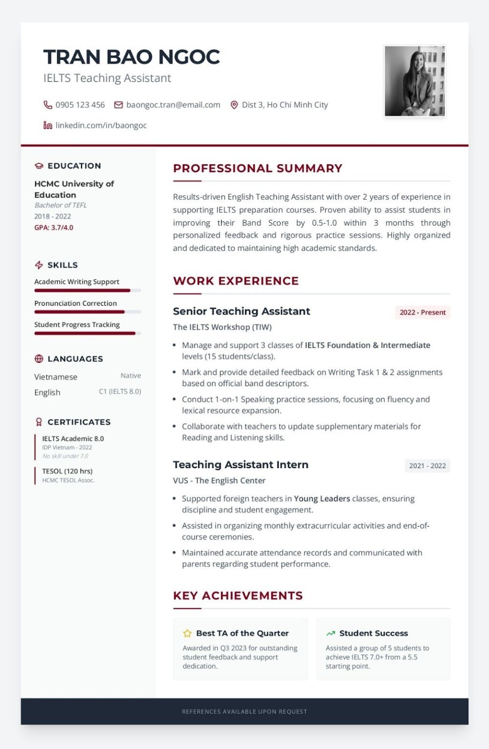 Cách viết CV trợ giảng tiếng Anh - image 9