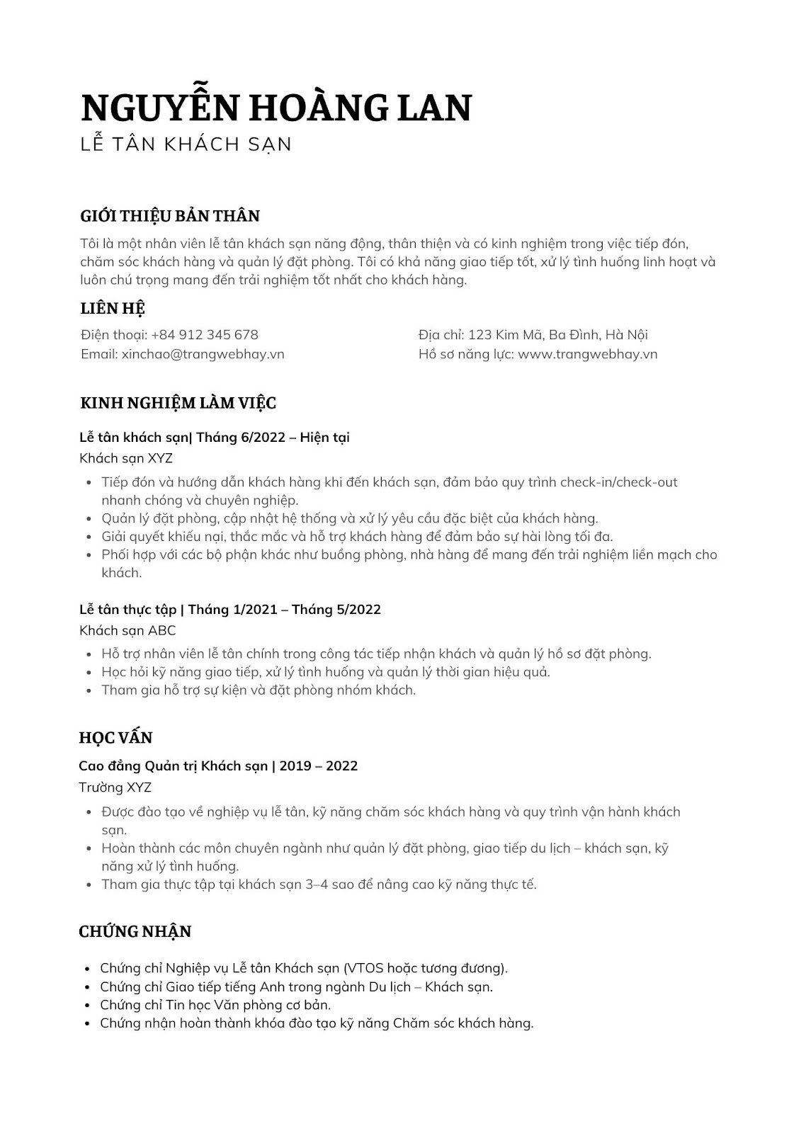 Viết CV xin việc khách sạn - image 1