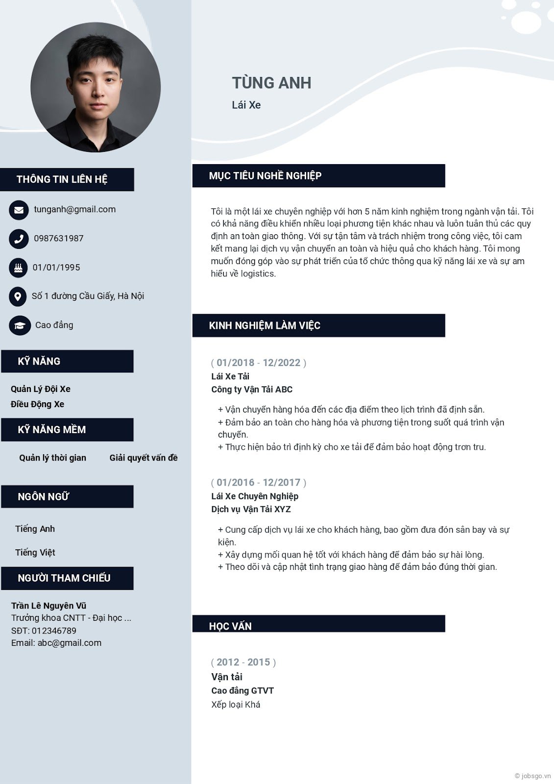 Mẫu CV xin việc lái xe chuẩn kèm hướng dẫn cách viết
