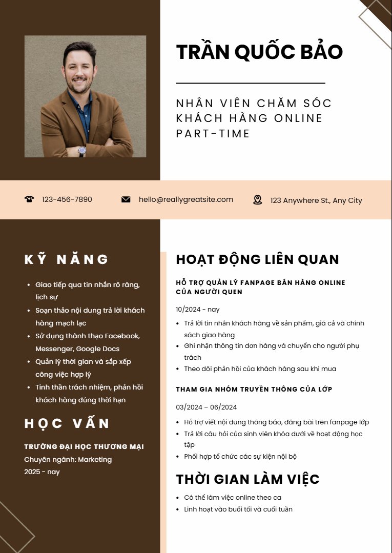 mẫu cv xin việc part time cho sinh viên - image 8