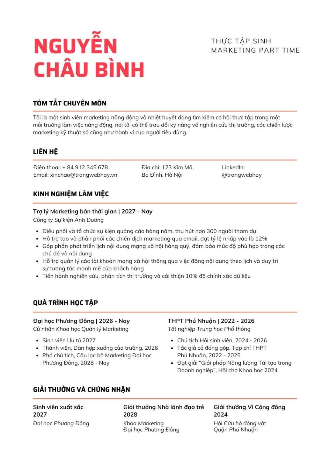 mẫu cv xin việc part time cho sinh viên - image 9